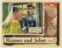 4a784 ROMEO & JULIET English LC 1955 c/u of Laurence Harvey & Susan Shentall at window, Shakespeare
