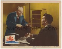 4a189 13th LETTER LC #2 1951 Otto Preminger, Michael Rennie at desk talking to Charles Boyer!