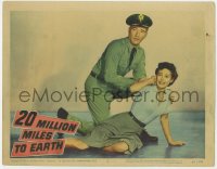 4a190 20 MILLION MILES TO EARTH LC #5 1957 cop William Hopper & Joan Taylor terrified of monster!