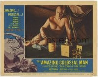 4a211 AMAZING COLOSSAL MAN LC #7 1957 he is sitting in a room that is way too small for him!