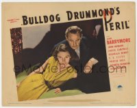 4a287 BULLDOG DRUMMOND'S PERIL LC 1938 best portrait of John Barrymore & pretty Louise Campbell!