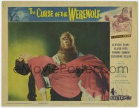 4a340 CURSE OF THE WEREWOLF LC #3 1961 best image of monster Oliver Reed carrying Yvonne Romain!