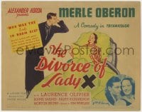 4a028 DIVORCE OF LADY X TC 1938 artwork of Laurence Olivier looking angrily at Merle Oberon in bed!