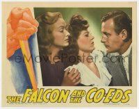 4a406 FALCON & THE CO-EDS LC 1943 best c/u of Tom Conway staring at Jean Brooks & Rita Corday!