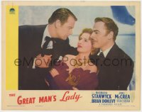 4a488 GREAT MAN'S LADY LC 1942 close up of Barbara Stanwyck between Joel McCrea & Brian Donlevy!