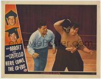 4a509 HERE COME THE CO-EDS LC 1945 Lou Costello fighting in ring w/masked wrestler Lon Chaney Jr.!