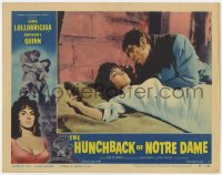 4a531 HUNCHBACK OF NOTRE DAME LC #1 1957 c/u of Anthony Quinn leaning over sexy Gina Lollobrigida!