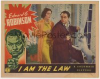 4a534 I AM THE LAW LC 1938 close up of Edward G. Robinson at window holding gun by lady & dog!