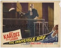 4a544 INVISIBLE RAY LC #4 R1948 great image of Boris Karloff wearing protective suit in laboratory!