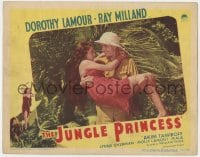 4a557 JUNGLE PRINCESS LC R1946 best c/u of Ray Milland carrying sexy Dorothy Lamour in sarong!