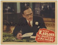 4a678 MYSTERY OF MR WONG LC 1939 close up of Asian detective Boris Karloff examining letter!