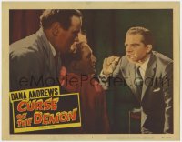 4a689 NIGHT OF THE DEMON LC #3 1957 Dana Andrews holds object in front of men, Curse of the Demon!