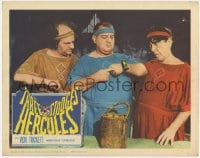 4a904 THREE STOOGES MEET HERCULES LC 1961 Moe Howard & Larry Fine look at Joe DeRita sundial watch!
