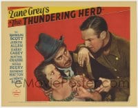 4a907 THUNDERING HERD LC 1933 Randolph Scott with mustache rescues Judith Allen from bad guy!