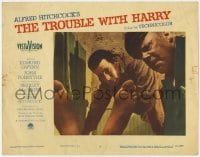 4a931 TROUBLE WITH HARRY LC #3 1955 Hitchcock, Edmund Gwenn & John Forsythe look at dead Harry!