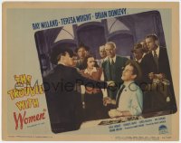 4a933 TROUBLE WITH WOMEN LC #7 1946 Teresa Wright & crowd watch Ray Milland punch Brian Donlevy!