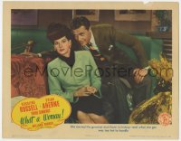 4a962 WHAT A WOMAN LC 1943 Rosalind Russell thinks Willard Parker is too hot to handle!