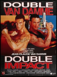 4b823 DOUBLE IMPACT French 1p 1991 great image of Jean-Claude Van Damme in a dual role as twins!