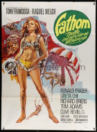 4b837 FATHOM French 1p 1967 different art of sexy nearly-naked Raquel Welch in skydiving harness!