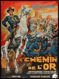 4b838 FINGER ON THE TRIGGER French 1p 1965 Belinsky art of Rory Calhoun on horse over battle!