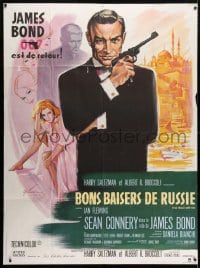 4b849 FROM RUSSIA WITH LOVE French 1p R1980s Grinsson art of Sean Connery as James Bond 007 w/gun!