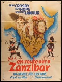 4b935 ROAD TO ZANZIBAR French 1p 1949 Poissonnie art of Crosby, Hope, Lamour & African natives!