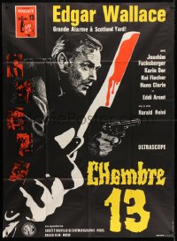 4b936 ROOM 13 French 1p 1964 Edgar Wallace, cool art of Fuchsberger w/ gun & bloody straight razor!