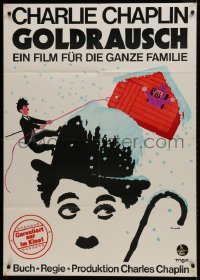4b157 GOLD RUSH German 33x47 R1969 Charlie Chaplin classic, wonderful art by Leo Kouper!