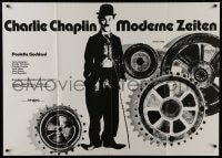 4b164 MODERN TIMES German 33x47 R1963 classic Charlie Chaplin, great image with giant gears!