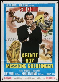 4b244 GOLDFINGER Italian 1p R1970s art of Sean Connery as James Bond + sexy golden Shirley Eaton!