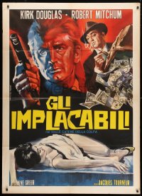 4b267 OUT OF THE PAST Italian 1p R1960s different art of Robert Mitchum & Kirk Douglas by Tarantelli