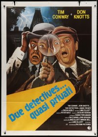 4b270 PRIVATE EYES Italian 1p 1981 different Luca art of Tim Conway & Don Knotts w/magnifying glass!