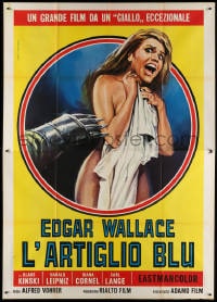 4b304 CREATURE WITH THE BLUE HAND Italian 2p R1973 Piovano art of metal claw grabbing at naked girl!