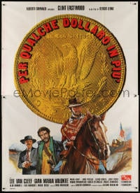4b312 FOR A FEW DOLLARS MORE Italian 2p R1970s Sergio Leone, Clint Eastwood, cool art w/giant coin!