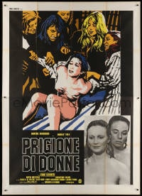 4b347 RIOT IN A WOMEN'S PRISON Italian 2p 1974 art of Martine Blanchard stripped naked behind bars!