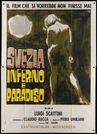 4b357 SWEDEN HEAVEN & HELL Italian 2p 1969 full-length Symeoni art of naked woman, rare!
