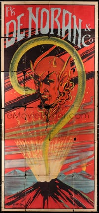 4b001 PH DE NORAN & CO 40x88 magic poster 1920s art of Devil in question mark over volcano, rare!