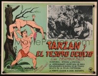 4b192 NEW ADVENTURES OF TARZAN Mexican LC 1940s art of Herman Brix throwing native, jungle serial!