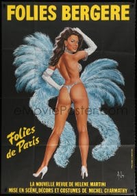 4b702 FOLIES BERGERE 39x56 French stage poster 1977 Aslan art of sexy near-naked showgirl!