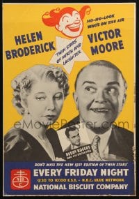 4b014 TWIN STARS 1937 12x17 TV poster 1937 Helen Broderick, Victor Moore, Buddy Rogers & Orchestra!