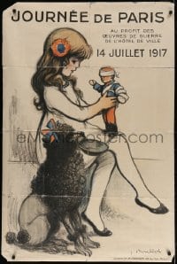 4b029 JOURNEE DE PARIS 31x47 French WWI war poster 1917 Poulbot art of girl w/ toy soldier & dog!