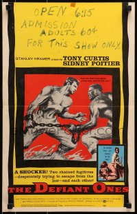 4b436 DEFIANT ONES WC 1958 art of escaped cons Tony Curtis & Sidney Poitier chained together!