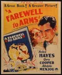 4b458 FAREWELL TO ARMS WC 1932 art of Gary Cooper & Helen Hayes, Ernest Hemingway, ultra rare!