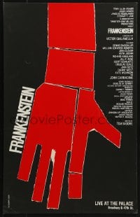4b470 FRANKENSTEIN stage play WC 1980 cool geometric hand artwork by Gilbert Lesser!