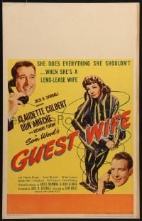 4b485 GUEST WIFE WC 1945 Don Ameche asks Dick Foran if he can borrow Claudette Colbert!