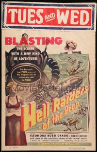 4b496 HELL RAIDERS OF THE DEEP WC 1954 art of Italian frogmen, riding one-ton torpedoes to hell!