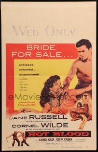 4b508 HOT BLOOD WC 1956 great image of barechested Cornel Wilde grabbing Jane Russell, Nicholas Ray
