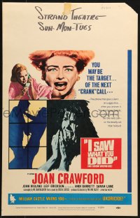 4b516 I SAW WHAT YOU DID WC 1965 Joan Crawford, William Castle, you may be the next target!