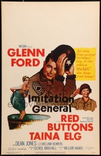 4b518 IMITATION GENERAL WC 1958 art of soldiers Glenn Ford & Red Buttons + sexy Taina Elg!