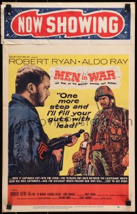 4b577 MEN IN WAR WC 1957 art of Robert Ryan pointing gun at Aldo Ray, Korea War!